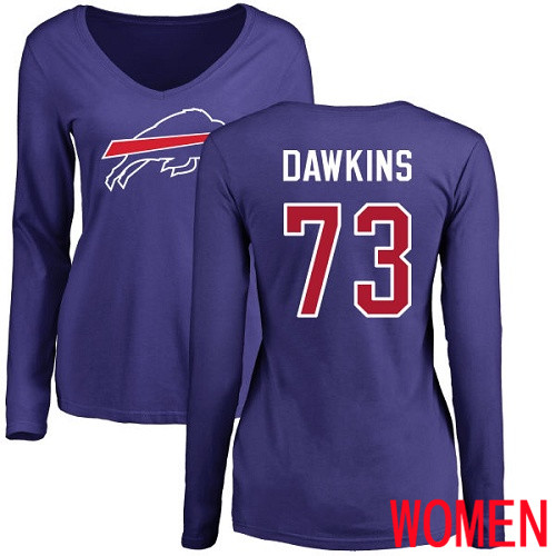 NFL Women Buffalo Bills #73 Dion Dawkins Royal Blue Name and Number Logo Long Sleeve T Shirt->women nfl jersey->Women Jersey